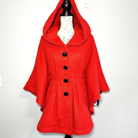 Steve Madden | NWT Red Coral Hooded Knit Design Jacket | Size M(Adjustable) - Picture 1 of 12